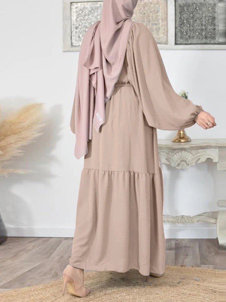 Solid Colour Puff Sleeve Maxi Dress