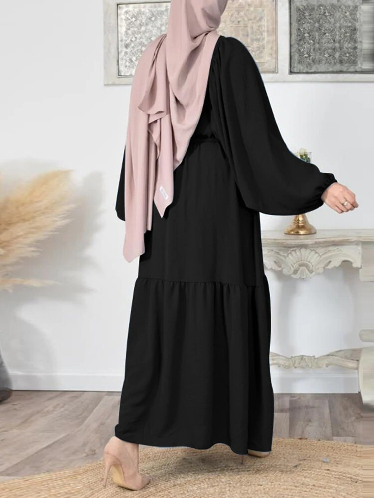 Solid Colour Puff Sleeve Maxi Dress