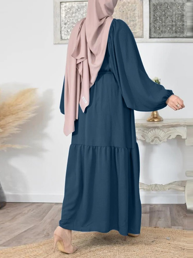 Solid Colour Puff Sleeve Maxi Dress