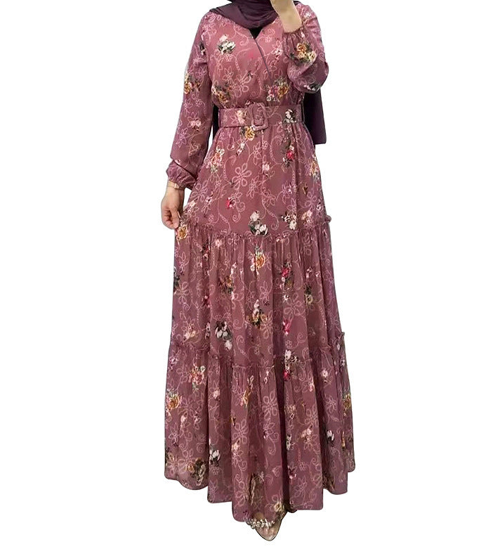 Elegant Floral Maxi with Belt