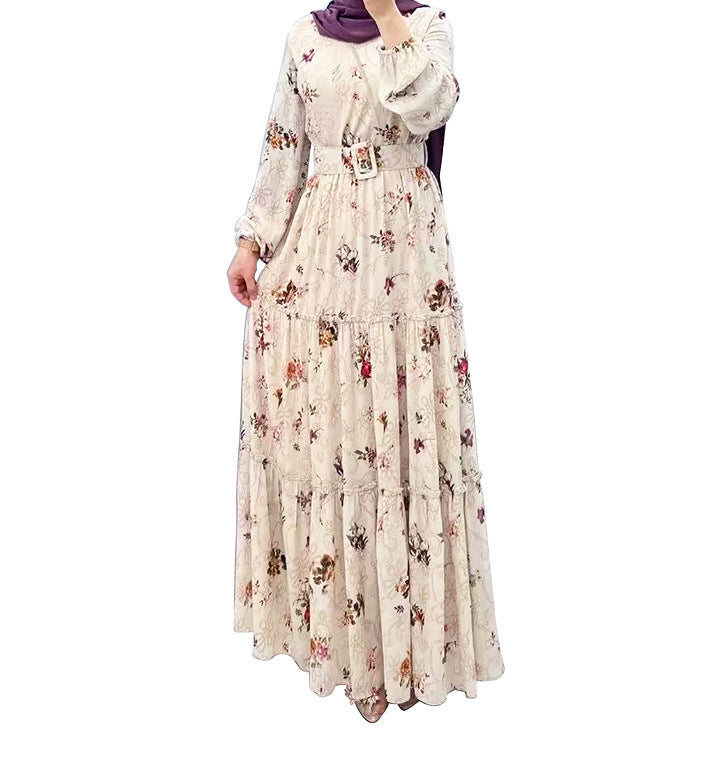 Elegant Floral Maxi with Belt