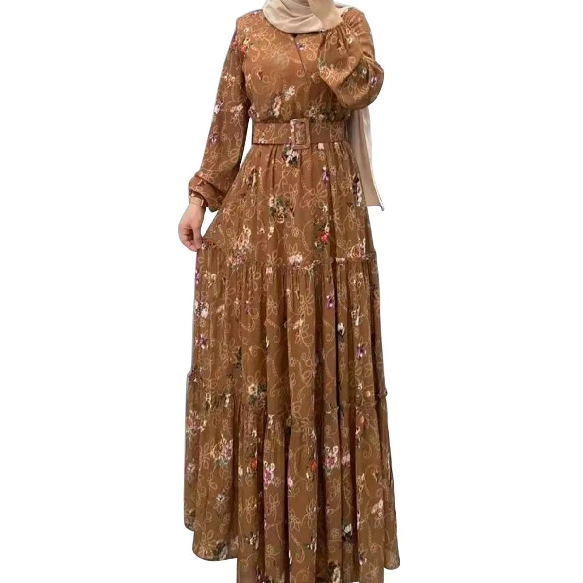 Elegant Floral Maxi with Belt