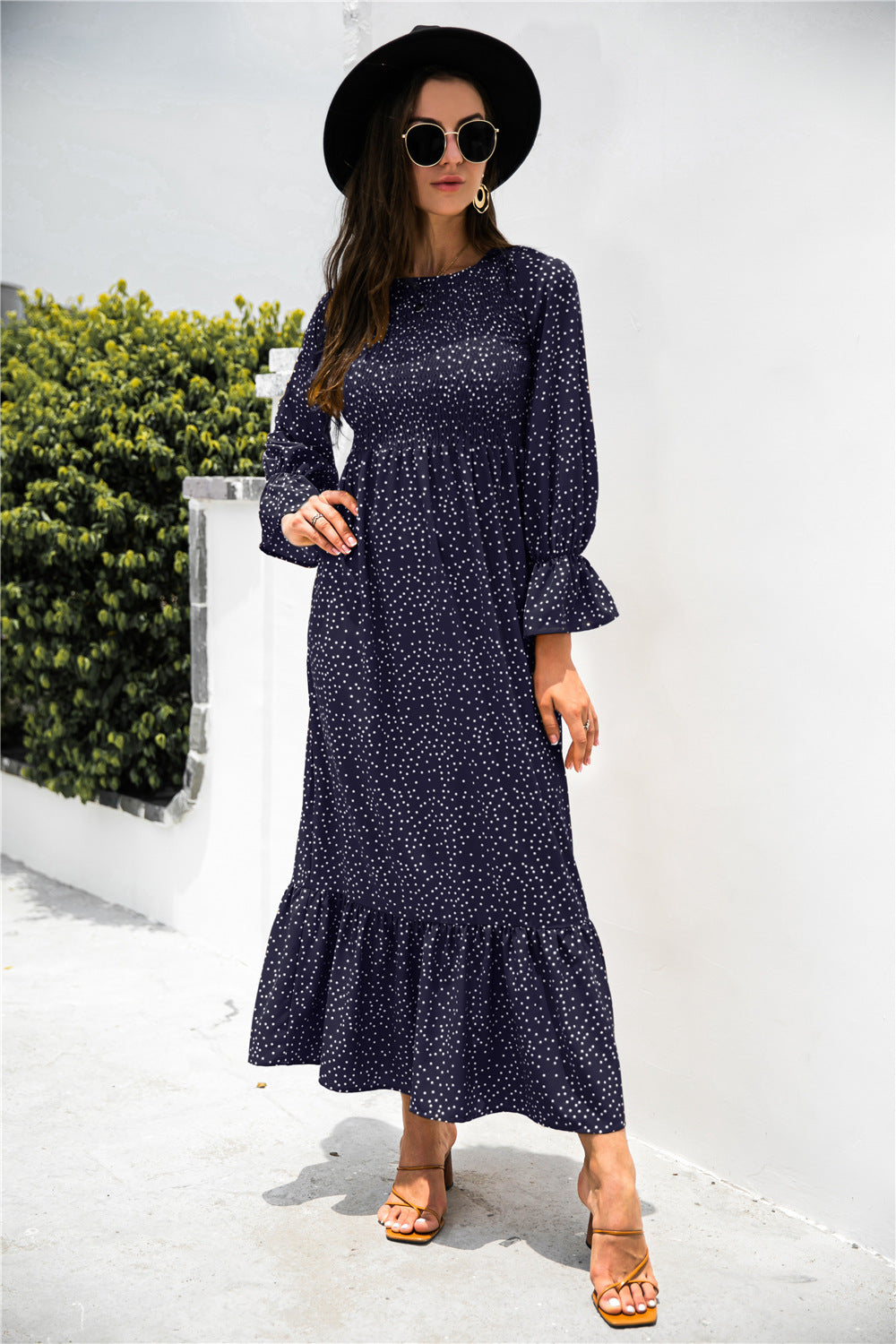 Autumn Smocking Polka Dot Dress
