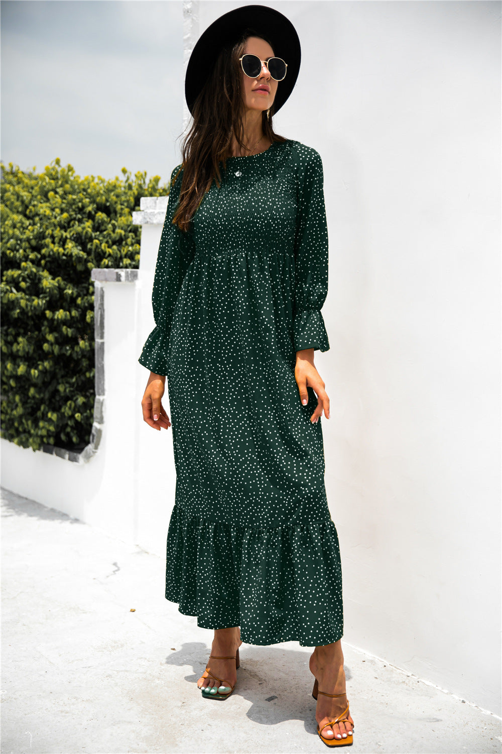 Autumn Smocking Polka Dot Dress