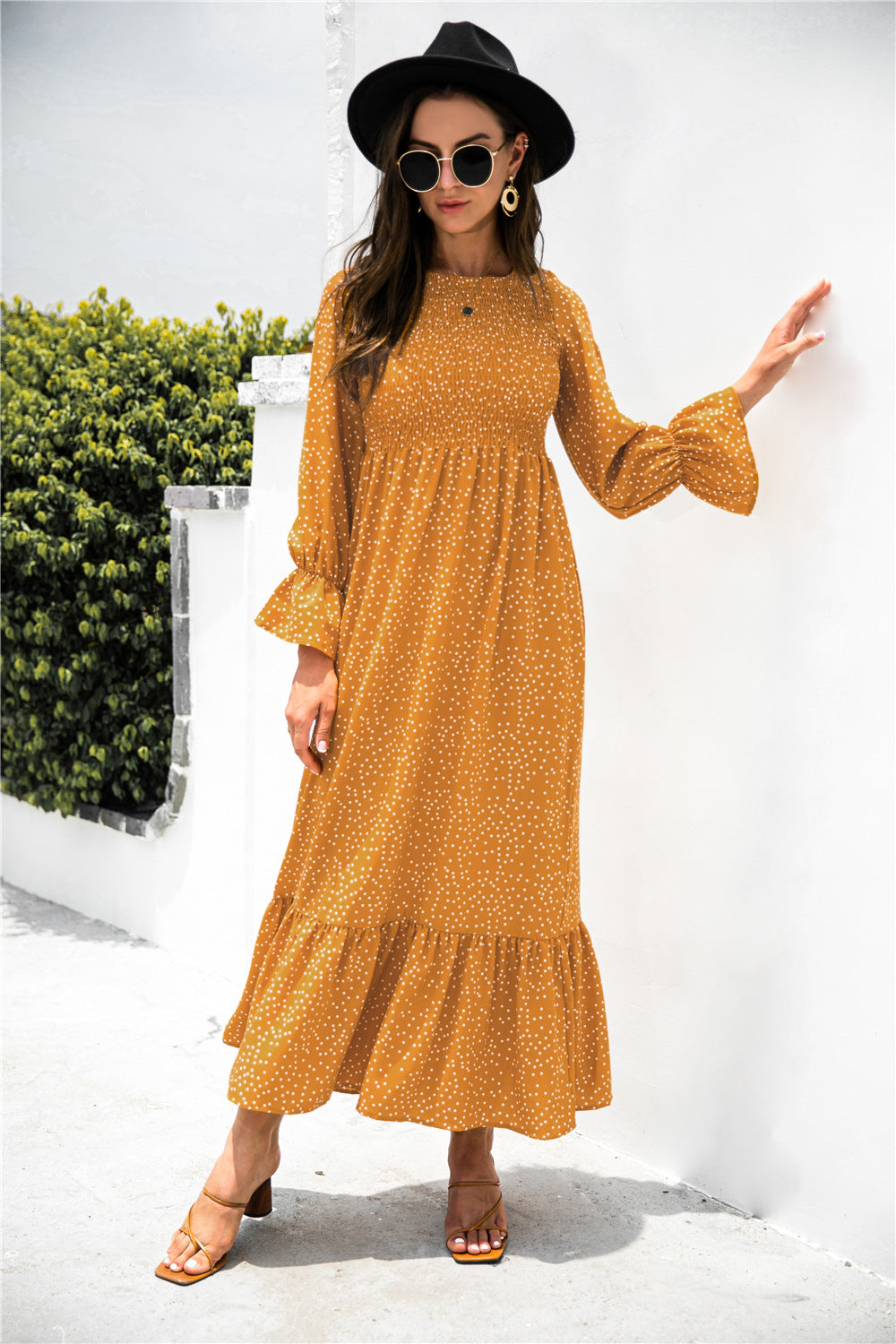 Autumn Smocking Polka Dot Dress