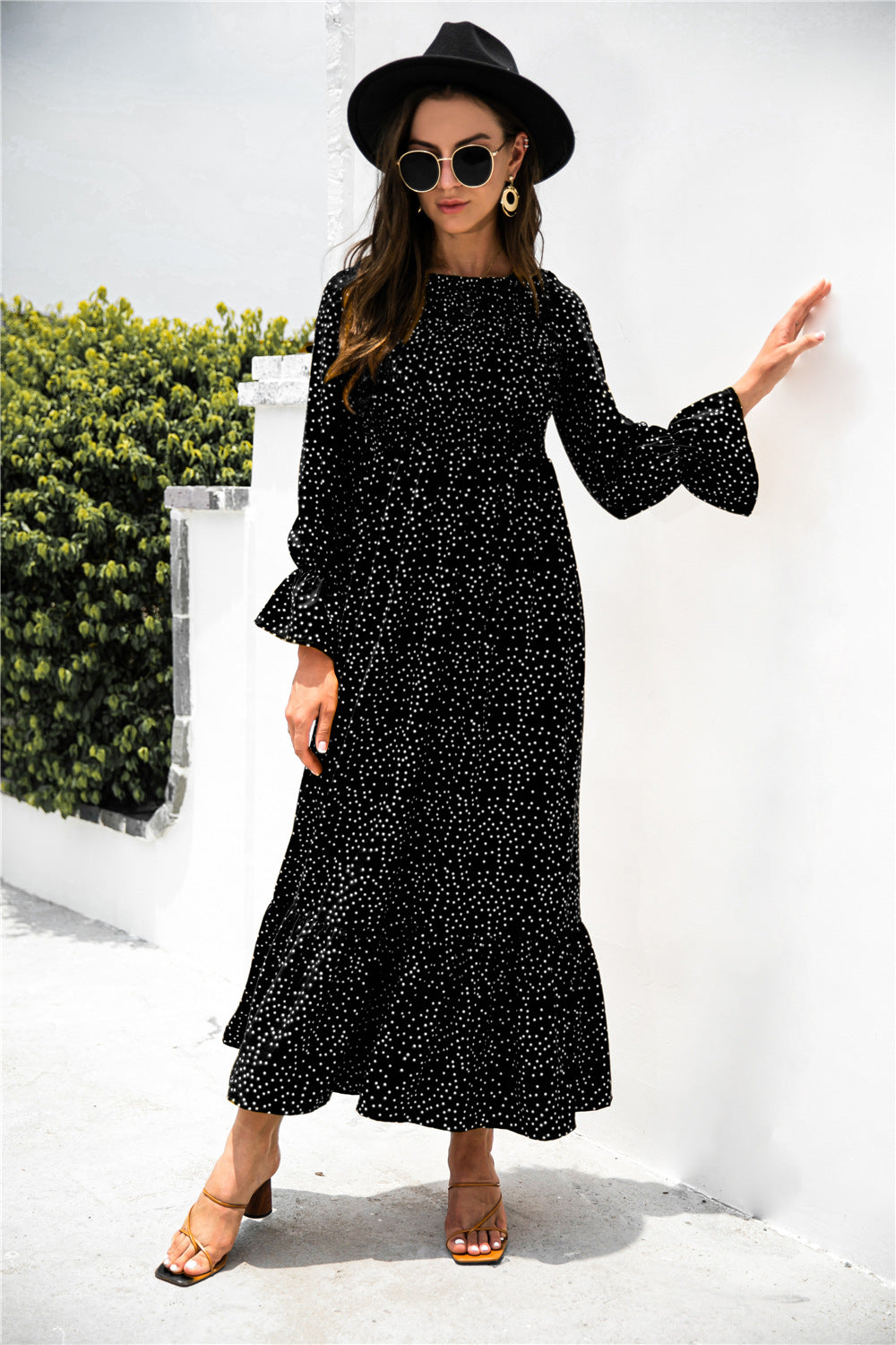 Autumn Smocking Polka Dot Dress