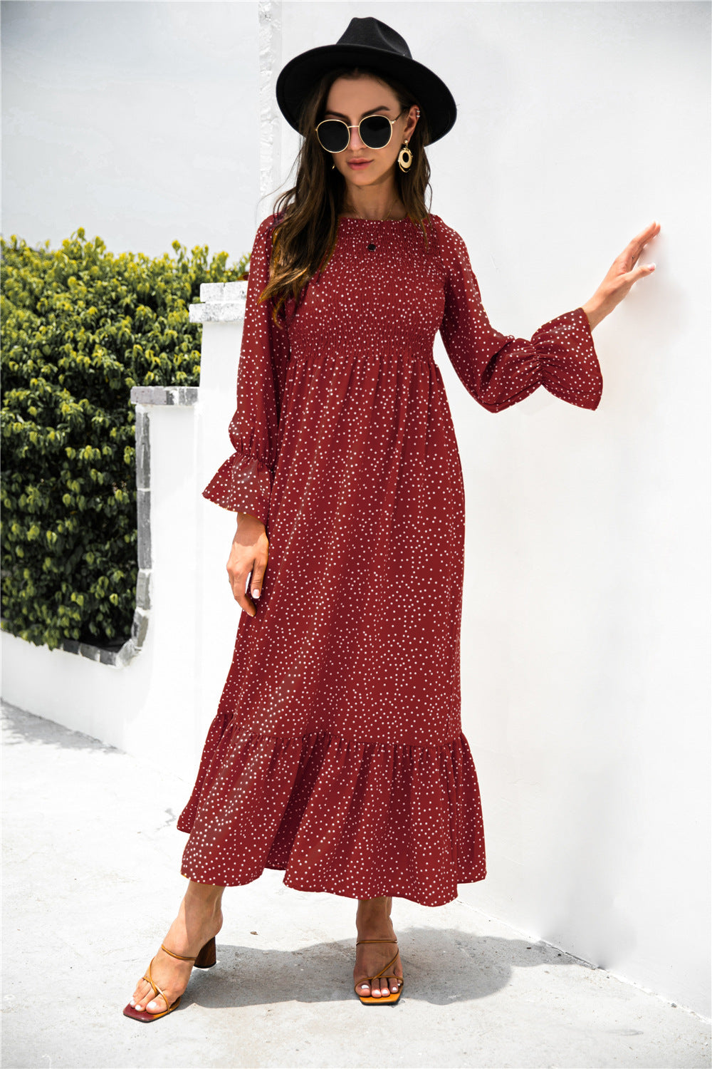 Autumn Smocking Polka Dot Dress